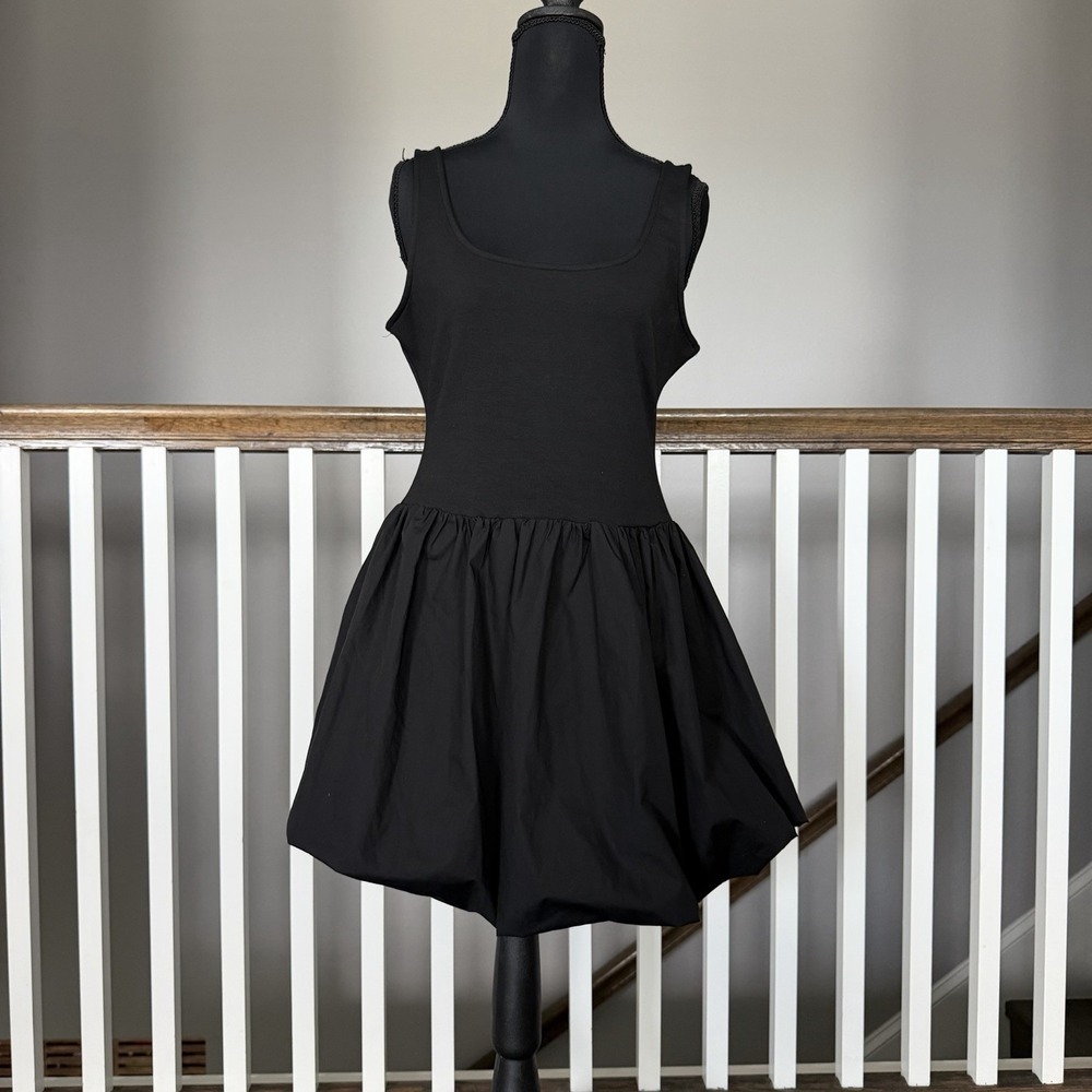 NWT Anthropologie Mare Mare Black Combo Bubble Hem Tank Mini Dress M Balletcore